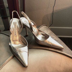 Christian Lacroix platinum slingback heel sz 36.5